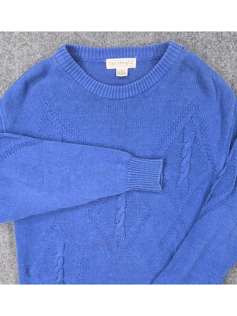 Vintage 80s GAP Clothing Co Sweater Mens M Blue Cable Knit Ramie Cotton Hong Kon